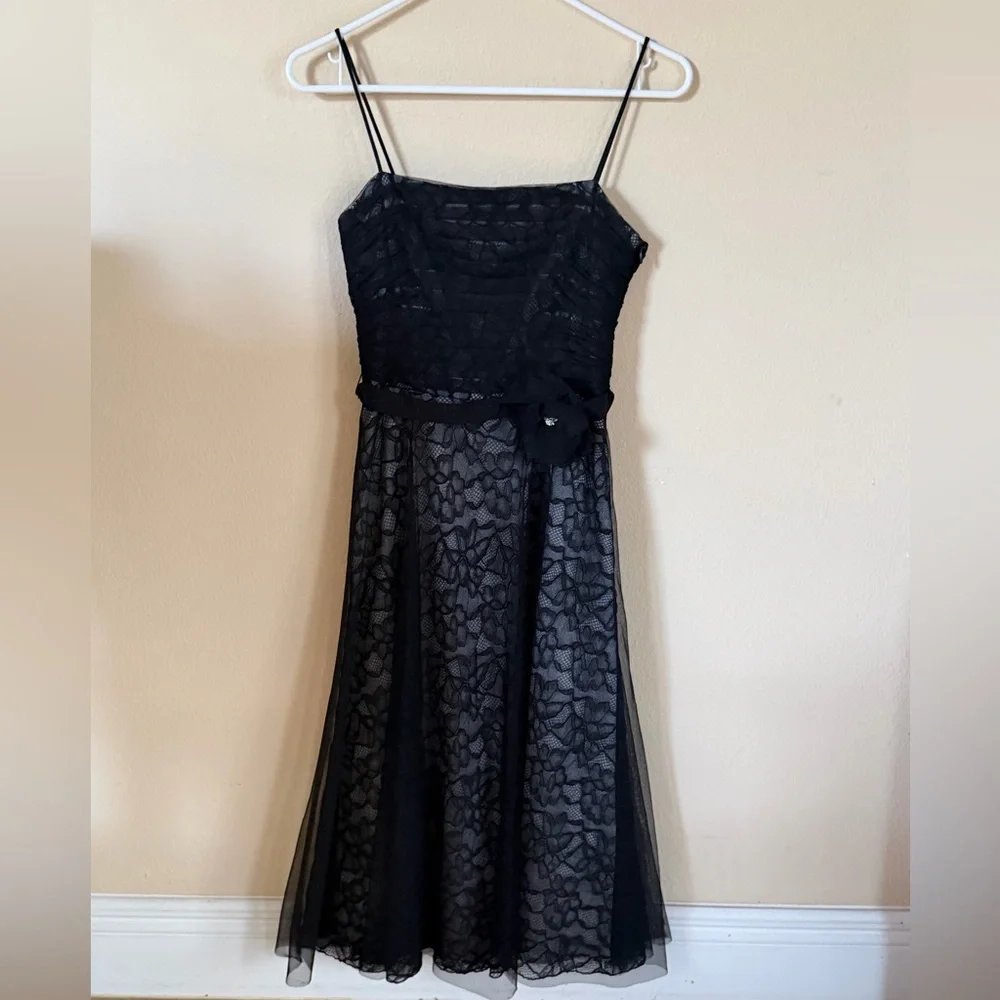Laundry Shelli Segal Black Floral Lace Mesh Overlay Dress Women’s 2 Whimsigoth - Picture 2 of 5